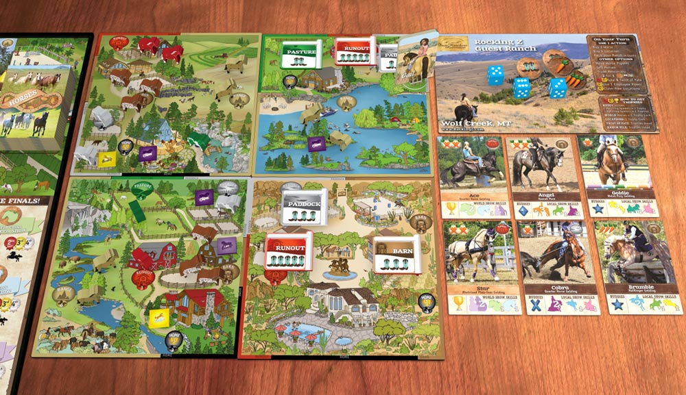 Preview of the components of Fantasy Ranch Board Game